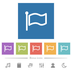 Flag flat white icons in square backgrounds