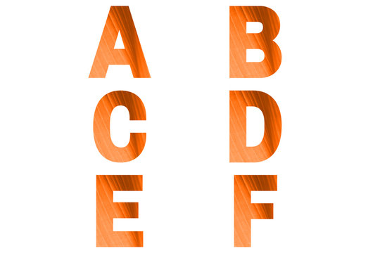 Turmeric font Alphabet a, b, c, d, e, f made of turmeric banana's leaf background.