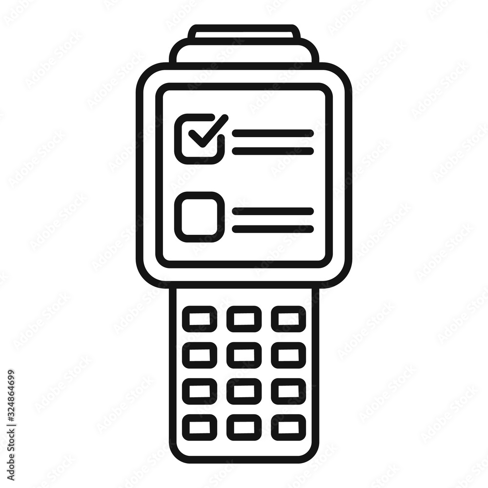 Poster inventory check device icon. outline inventory check device vector icon for web design isolated on w
