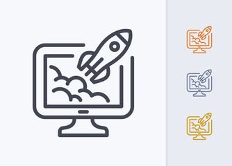  Rocket On Computer - Pastel Stroke Icons