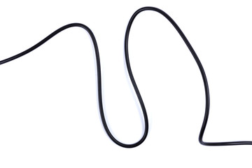 Black electrical  flexible wire isolated on white background. Network, connection industrial power energy cables.