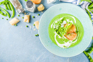 Homemade green pea  cream soup