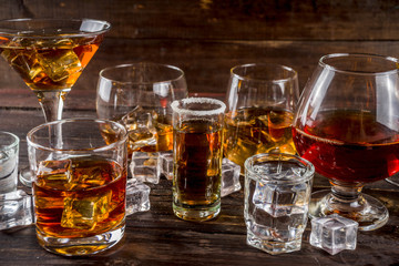 Selection of hard strong alcoholic drinks