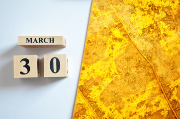 March 30, Empty white - Yellow leaf pattern background.
