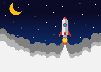 Rocket launch. Vector, concept of an illustration of a business product on the market startup. Start up Simple Rocket web design, Responsive web design flat vector, design technology template