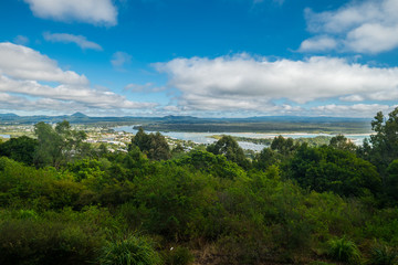 Fototapeta na wymiar Panorama over Sunshine coast river Australia