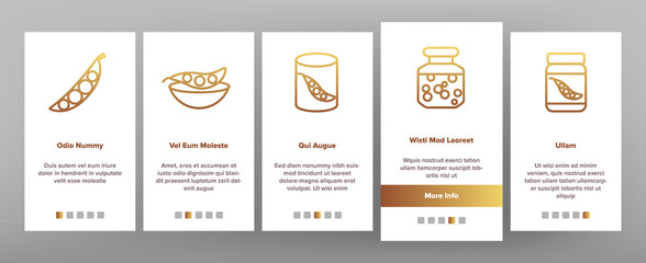 Fototapeta premium Peas Bob Vegetable Onboarding Icons Set Vector. Peas In Glass Jar And Metallic Container, Natural Agricultural Vitamin Food Illustrations