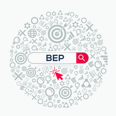 BEP mean (break even point) Word written in search bar ,Vector illustration.