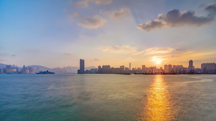 Fototapeta na wymiar Hong Kong Sunset, View from kowloon bay downtown timelapse