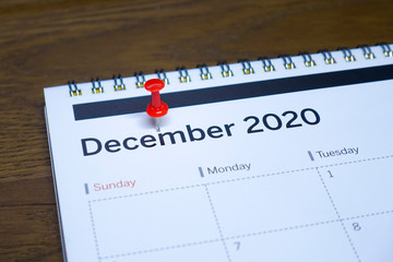 A Red Pin on December 2020 Calendar
