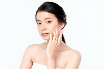 Portrait beautiful young asian woman clean fresh bare skin concept. Asian girl beauty face skincare and health wellness, Facial treatment, Perfect skin, Natural makeup, on white background,