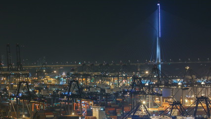 Hong Kong Container Terminal at Night timelapse