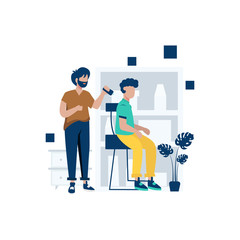 Barbershop cuts and smooths customer's hair vector illustration