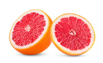 Fototapeta na wymiar pink orange or grapefruit with slice on white background
