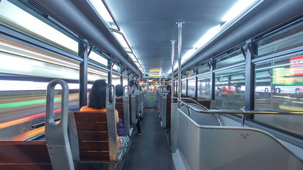 Obraz premium View inside double-decker tram on street of HK timelapse hyperlapse.