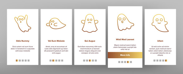 Fototapeta na wymiar Ghost Spectre Funny Onboarding Icons Set Vector. Angry And Beneficent Funny Ghost Character, Flying And Frightening Illustrations