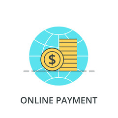 Online worldwide payment color line icon. Planet Earth with dollar coin vector outline colorful sign.