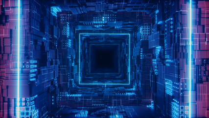 3d render Rhombus Futuristic Neon Tunnel in 4k