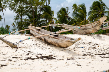 The traditional dhow on the beach on Zanzibar, Tanzania