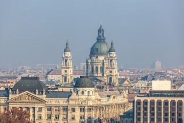 Obraz premium Aerial view about the towers of the famous St.Stephen's Basilica in Budapest