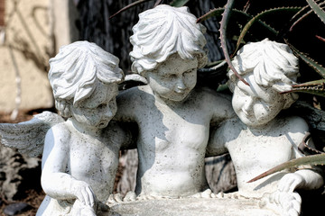 Trio of White, stone Garden Cherubs