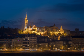 City of Budapest at night, skyline of the Buda side, Hungary.