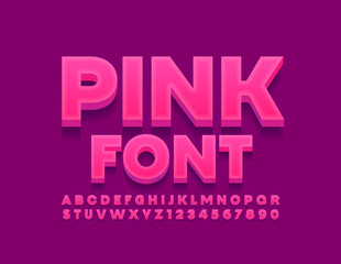Vector Pink 3D Font. Bright Bold Alphabet Letters and Numbers. 