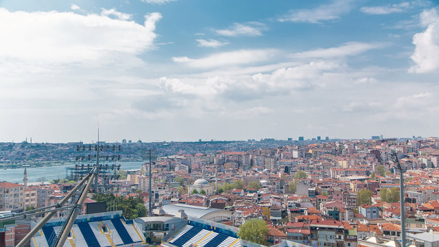 Panoramic Top View With Stadium And Houses Timelapse In Istanbul, Turkey.