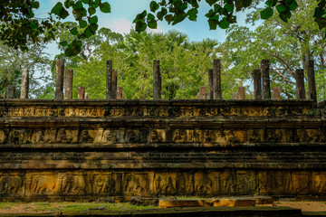 Frieze of elephants in the audience hall of the royal palace of Parakramabahu I in Polonnaruwa, Sri Lanka.