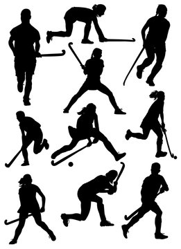  silhouettes of field hockey  vector