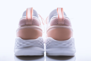 trendy pink sneakers. Back view