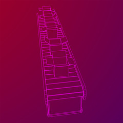 Conveyor belt section with open boxes. Factory production equipment. Wireframe low poly mesh vector illustration