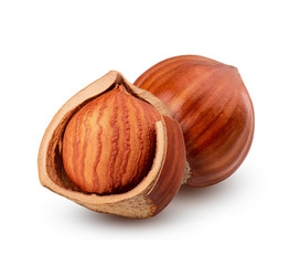 Hazelnuts isolated on white background as package design element
