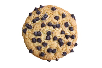 One cookie with chocolate chips on an isolated background