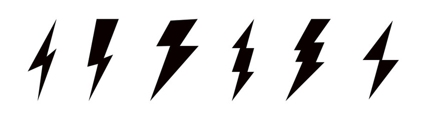 Bolt lightning set. Icon thunderbolt in flat style. Vector