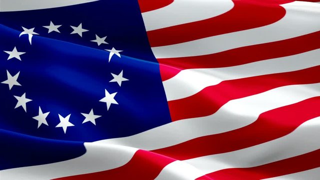 original Betsy Ross flag for sale US video waving in wind. Revolution United States colonies Flag background. USA 4th of july US American Flag Waving 1080p Full HD footage. Betsy Ross independence USA