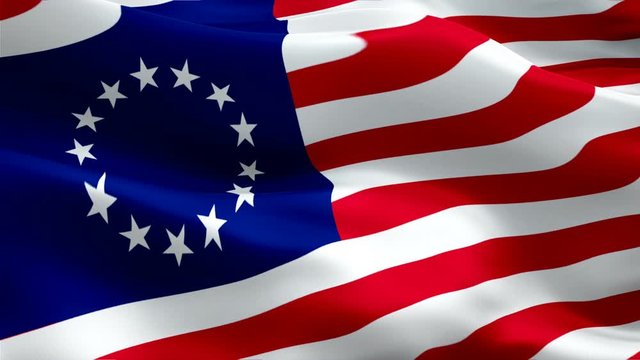 Betsy Ross flag American video. Betsy Ross United States waving circle flag video. Sign of Betsy Ross USA seamless loop animation. United States circle 13 colonies flag HD resolution Background. Betsy