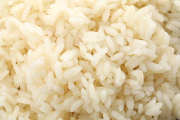 Boiled white rice texture background, close up