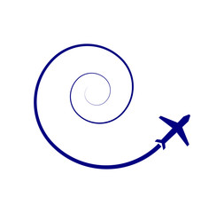 spiral travel jet plane flying on white