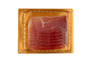 smoked pork fillet gold packaging isolated on white