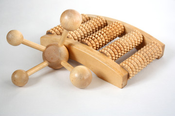 Wooden massagers on a white background
