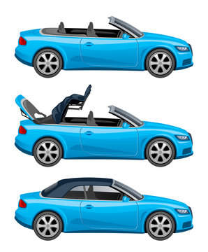 Blue Cabriolet On A White Background