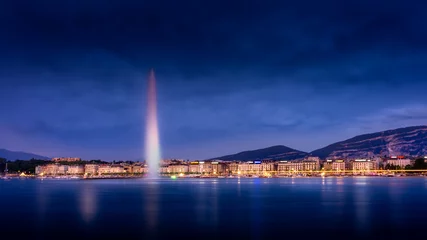 Foto op Plexiglas Geneva long exposure blue hour © Krystian-photos