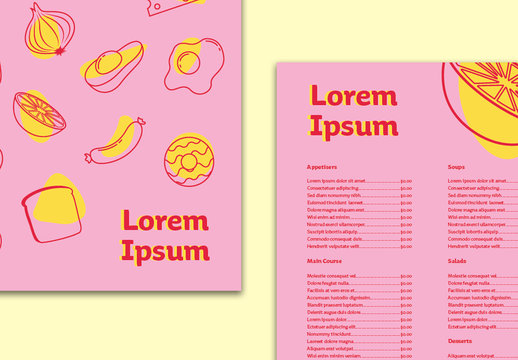 Pink Menu Layout with Food Illustrations