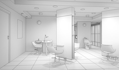 beauty saloon, interior visualization, 3D illustration