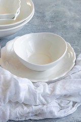 Different white ceramic plates, various tableware