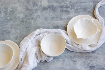 Different white ceramic plates, various tableware