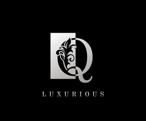 Elegant Q Luxury Logo Icon, Vintage Square Silver Q Letter Logo Design.
