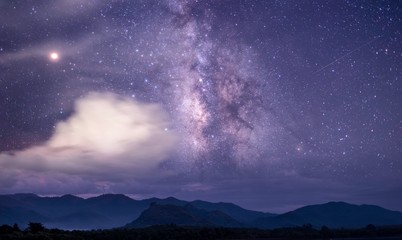 The stars and the milky way in the night sky are very beautiful.