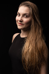Fototapeta premium Portrait, girl looking face like the monaliza smile